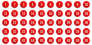 Numara simgesi ayarlandı. 1 'den 50' ye kadar düz vektör çizimi