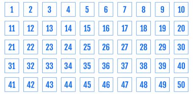 Numara simgesi ayarlandı. 1 'den 50' ye kadar düz vektör çizimi