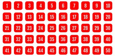 Numara simgesi ayarlandı. 1 'den 50' ye kadar düz vektör çizimi