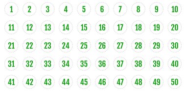Numara simgesi ayarlandı. 1 'den 50' ye kadar düz vektör çizimi