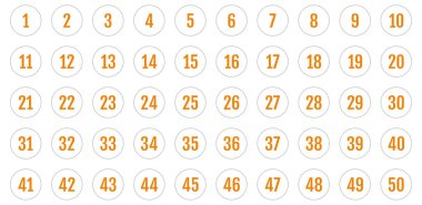 Numara simgesi ayarlandı. 1 'den 50' ye kadar düz vektör çizimi