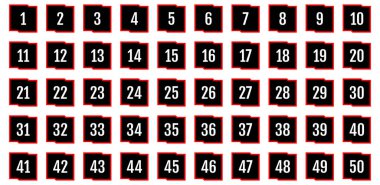 Numara simgesi ayarlandı. 1 'den 50' ye kadar düz vektör çizimi