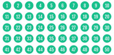 Bir dizi ikon. 1 'den 50' ye kadar düz vektör çizimi