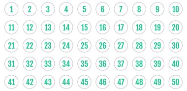 Bir dizi ikon. 1 'den 50' ye kadar düz vektör çizimi