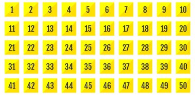 Numara simgesi ayarlandı. 1 'den 50' ye kadar düz vektör çizimi