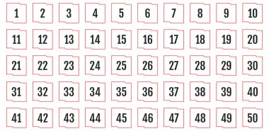 Numara simgesi ayarlandı. 1 'den 50' ye kadar düz vektör çizimi