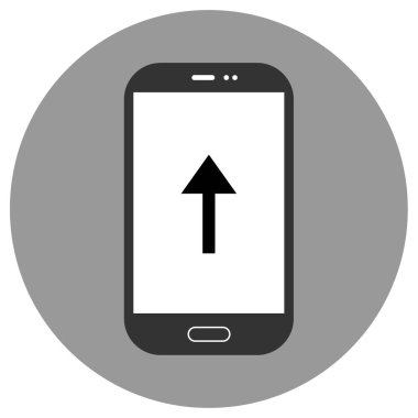 mobile phone icon. style is bicolor flat symbol, blue and white colors, rounded angles, gray background