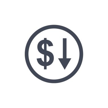 Okun sembolü olan dolar işareti, düz tabela çizgisi, beyaz üzerine izole edilmiş katı resim simgesi. Sembol, logo illüstrasyonu. 