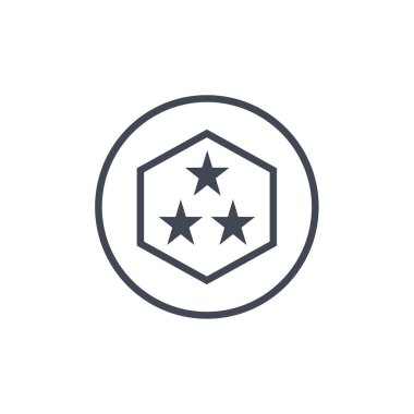 Web ve mobil uygulama tasarımınız için beyaz arkaplanda izole edilmiş üç yıldız simgesi vektörü, rozet logosu kavramı