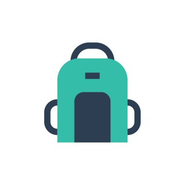 beyaz mavi arkaplanda izole edilmiş modaya uygun düz renkli sırt çantası simgesi 