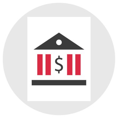 Banka vektör simgesi. bu yuvarlak düz sembol beyaz arkaplanda kırmızı ve gri renklerle çizilir 