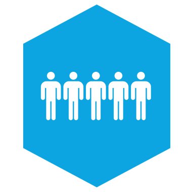 bir grup insan ikonu. vektör biçimi yuvarlak açılı düz ikonik semboldür, mavi renk, beyaz arkaplan