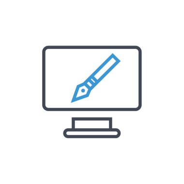 Bilgisayar basit düz simge, ana hatlı vektör illüstrasyonunu izler 