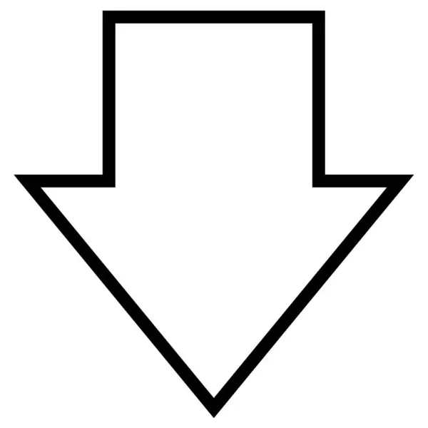 ベクトルアイコンを下に矢印 スタイルは白い背景にフラットブラックの丸みを帯びた正方形のボタンをアウトラインです — ストックベクタ