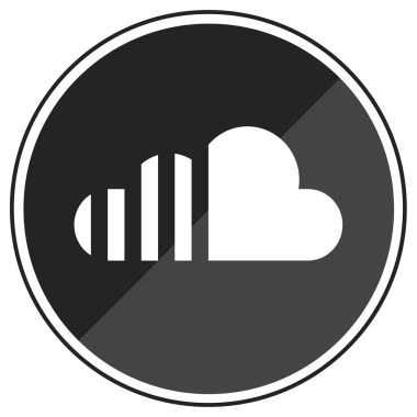 Bulut simgesi, siyah vektör işareti beyaz arkaplanda izole edilmiş katı madeni para.