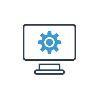 Bilgisayar basit düz simge, ana hatlı vektör illüstrasyonunu izler 