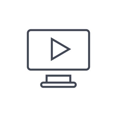 İnce çizgi konseptinden video oynatıcı ikon vektörü. İnce çizgili video oynatıcısı çizimi. Web ve mobil kullanım için video oynatıcı doğrusal işareti 