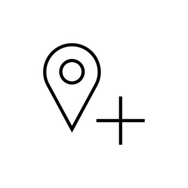 GPS konum simgesi. iğne vektör sembolü ve gölgenin ince çizgi çizimi