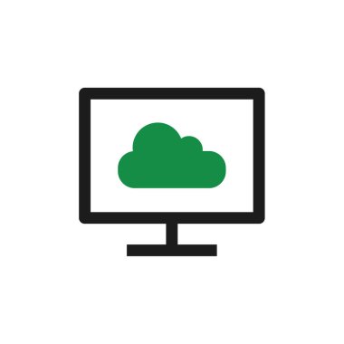 Web ve mobil uygulama tasarımınız için beyaz arkaplanda izole edilmiş bulut bilgisayar simgesi vektörü, dizüstü bilgisayar logosu konsepti