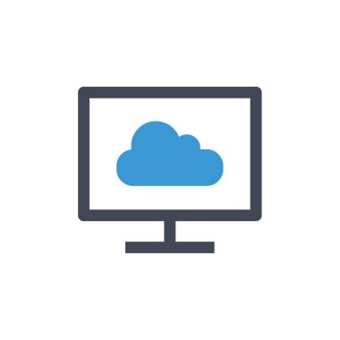 Web ve mobil uygulama tasarımınız için beyaz arkaplanda izole edilmiş bulut bilgisayar simgesi vektörü, dizüstü bilgisayar logosu konsepti