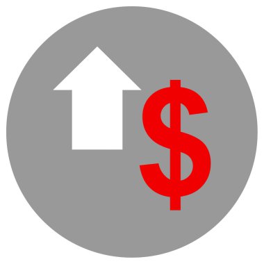 Dolar simgesi. Vektör tarzıdır yuvarlak açılar, kırmızı renkli, beyaz arka planla düz ikonik sembolü.