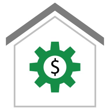 Ev eşyaları dolar tabelasında çalışıyor. Web simgesi basit illüstrasyon