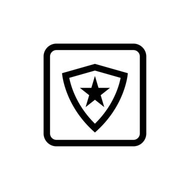 Beyaz arkaplan, doğrusal sembol ve çizgi ögeleri üzerinde izole kalkan simgesi vektörü