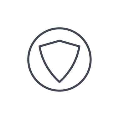 Koruyucu çizgi simgesine sahip kalkan, ana vektör doğrusal işareti, beyaz üzerine izole edilmiş katı resim. sembol, logo