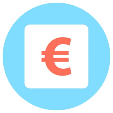 Euro sikke vektör simgesi. biçim iki renkli düz sembol, kırmızı ve beyaz renkler, yuvarlak açılar, mavi