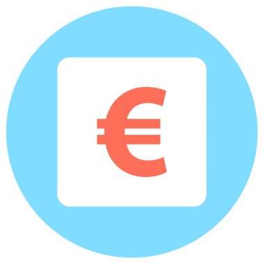 Euro sikke vektör simgesi. biçim iki renkli düz sembol, kırmızı ve beyaz renkler, yuvarlak açılar, mavi