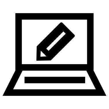 Dizüstü bilgisayar ekranında kalem. Web simgesi basit tasarım