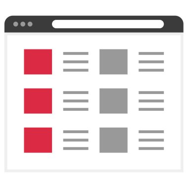 Web sayfası simgesi. Web sitesi tasarımı için tarayıcı vektör simgelerinin basit çizimi