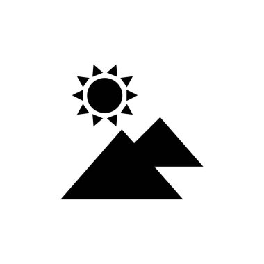 dağlar ve güneş ikonu vektörü beyaz arkaplanda izole