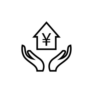Yen işareti olan eller, vektör illüstrasyonu. 