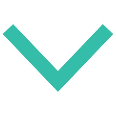 Ok başı aşağı vektör simgesi. biçim düz sembol, mavi renk, yuvarlak açılar, beyaz arkaplan