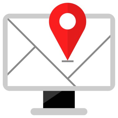 Konum simgesi simgesi olan bir dizüstü bilgisayarın vektör illüstrasyonu 