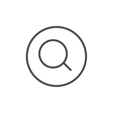 Büyütücü cam çizgi simgesi, taslak vektör işareti, beyaz üzerine izole edilmiş doğrusal resim. arama sembolü