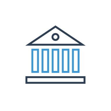 Banka binası simgesi vektörü web ve mobil uygulama tasarımınız için beyaz arkaplanda izole edildi, adliye logosu kavramı