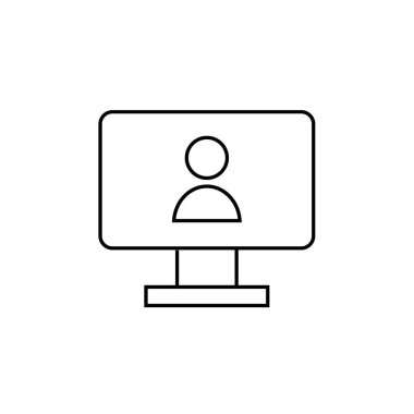 Laptop bilgisayar simgesi ana hatlarıyla. Beyaz arkaplanda izole edilmiş vektör illüstrasyonu. 