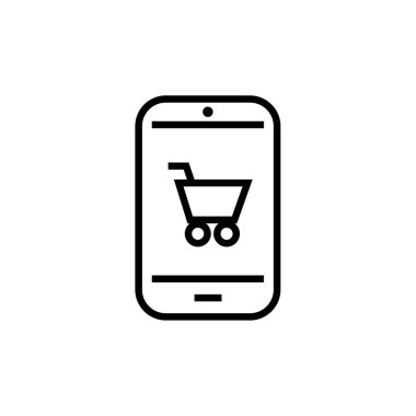 Alışveriş arabası ikonlu cep telefonu. vektör illüstrasyonu