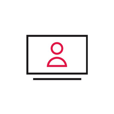 Beyaz arkaplanda izole edilmiş video konferans simgesi vektörü, monitör işareti logosu konsepti, doğrusal element tasarımı