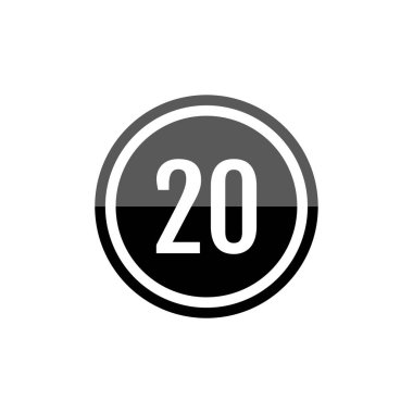 20 numaralı siyah yuvarlak vektör illüstrasyon simgesi