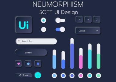 3D Neumorphic Soft UI Design. 3D Bottons.