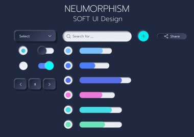 3D Neumorphic Soft UI Design. 3D Bottons.