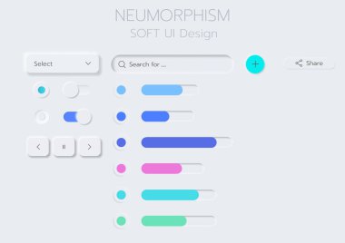 3D Neumorphic Soft UI Design. 3D Bottons.