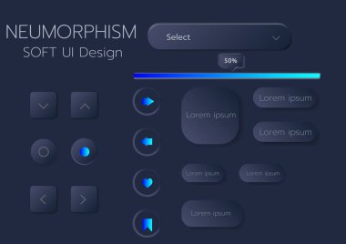 3D Neumorphic Soft UI Design. 3D Bottons.