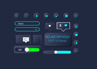 3D Neumorphic Soft UI Design. 3D Bottons.