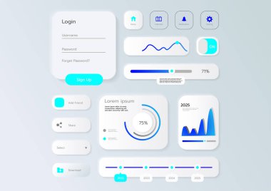 3D Neumorphic Soft UI Design. 3D Bottons.