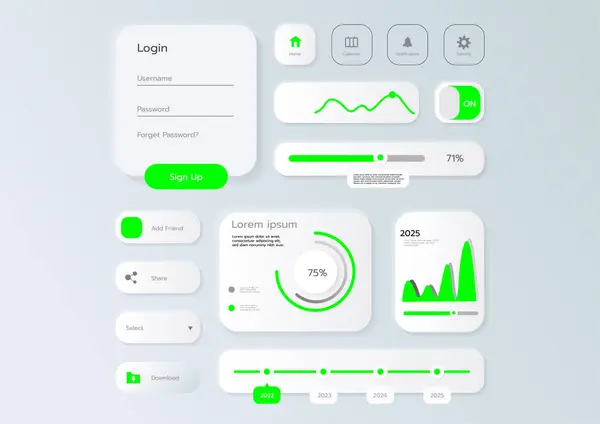 3D Neumorphic Soft UI Design. 3D Bottons.