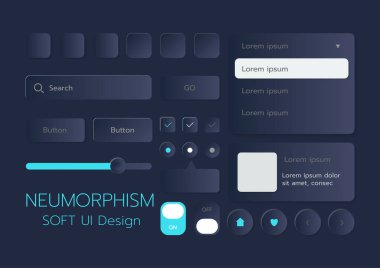3D Neumorphic Soft UI Design. 3D Bottons.